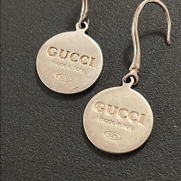 Gucci Sterling Silver Logo Medallion Disc Drop Hook Earrings - Picture 8 of 14